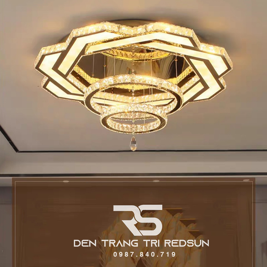 Đèn Mâm Mica Pha Lê Ốp Trần Phòng Khách Hiện Đại MKPL-01