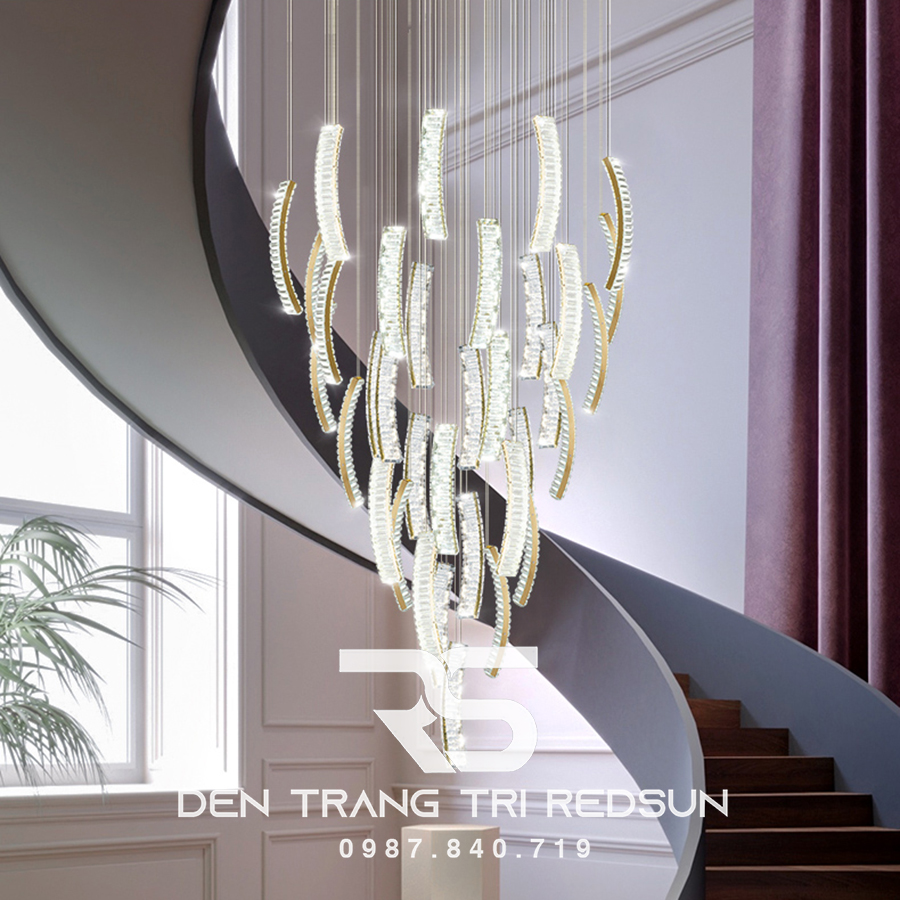 Đèn Thả Trần Hiện Đại Lắp Thông Tầng Cầu Thang, Phòng Khách, Bàn Ăn Chất Liệu Pha Lê HTK042