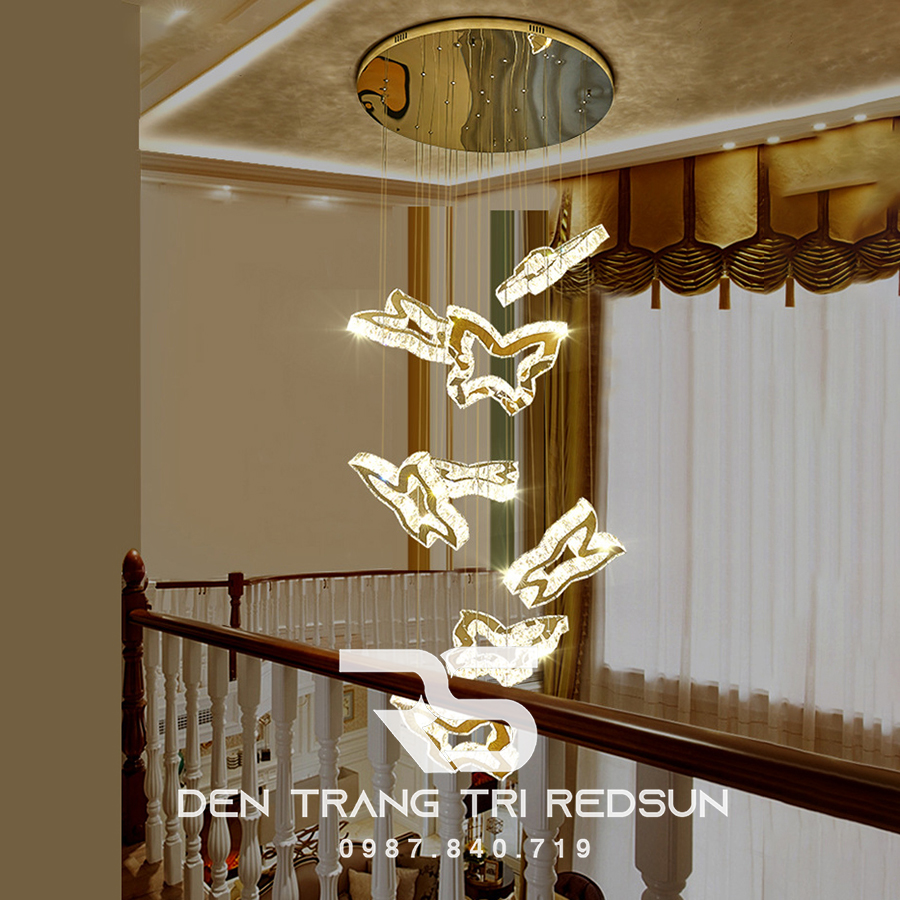 Đèn Thả Trần Hiện Đại Lắp Thông Tầng Cầu Thang, Phòng Khách, Bàn Ăn Chất Liệu Pha Lê HTK046