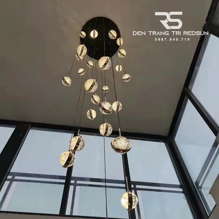 Đèn Thả Trần Hiện Đại Lắp Thông Tầng Cầu Thang, Phòng Khách, Bàn Ăn Chất Liệu Pha Lê HTK029
