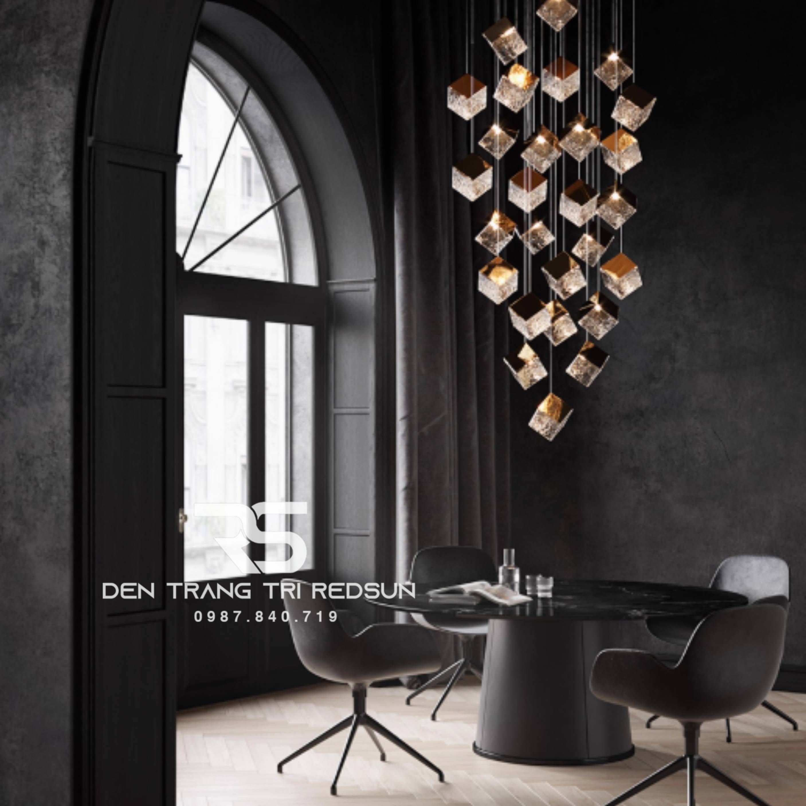 Đèn Thả Thông Tầng Cầu Thang, Phòng Khách, Bàn Ăn Hiện Đại Khối Vuông HTK-NK002