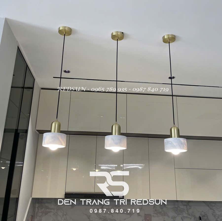 Đèn Thả Bàn Ăn, Bàn Đảo Hiện Đại Chất Liệu Đá Cẩm Thạch Trắng CDT-1011