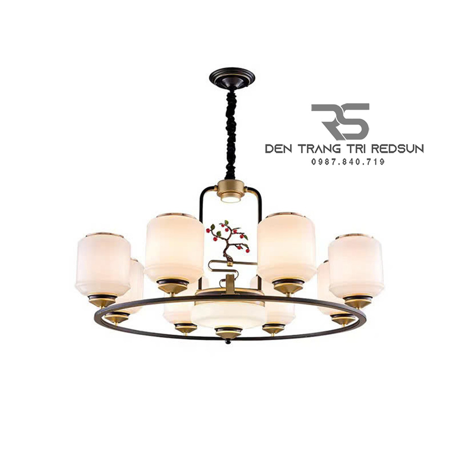 Đèn Chùm Phòng Khách Hiện Đại Phong Cách Indochine Chao Thuỷ Tinh N6155/8