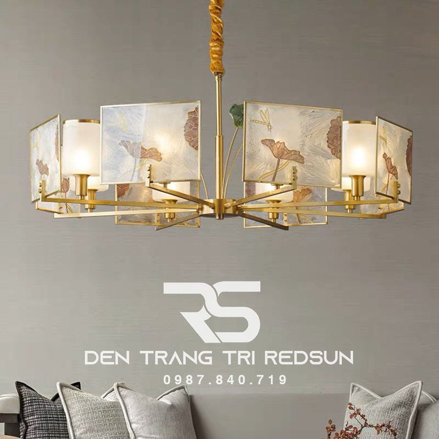 Đèn Chùm Phòng Khách Hiện Đại Phong Cách Indochine Choá Thuỷ Tinh IDC-003