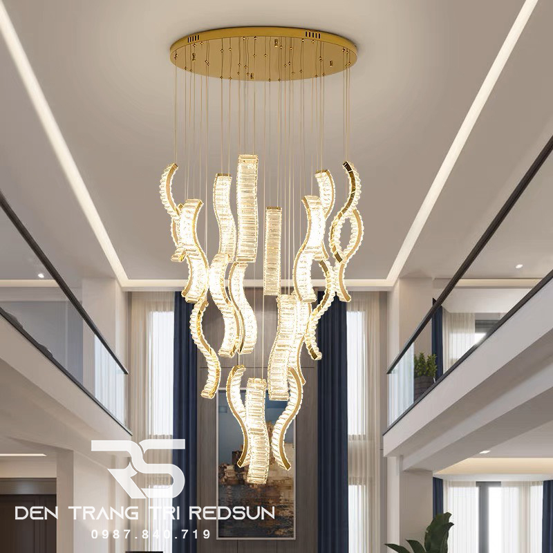 Đèn Thả Trần Hiện Đại Lắp Thông Tầng Cầu Thang, Phòng Khách, Bàn Ăn Chất Liệu Pha Lê HTK044
