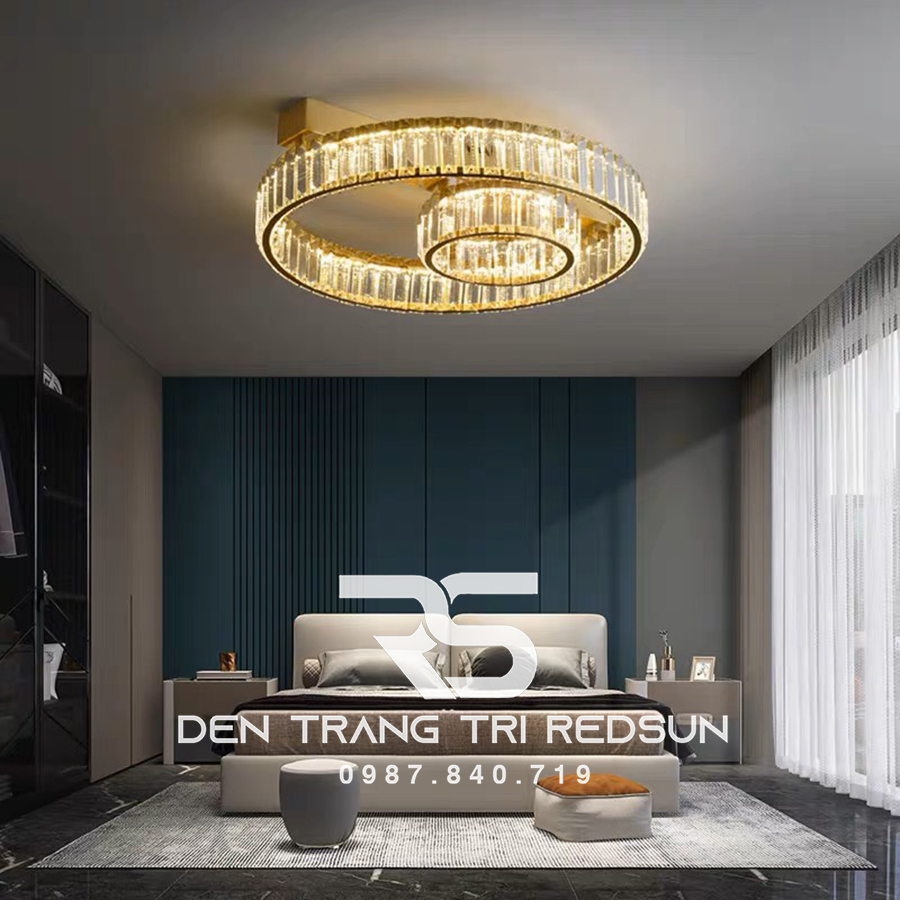 Đèn Mâm Pha Lê Ốp Trần Phòng Khách Hiện Đại MV9201