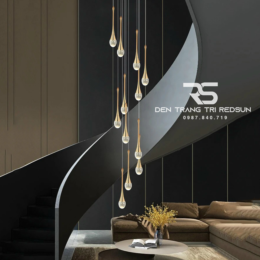 Đèn Thả Trần Hiện Đại Lắp Thông Tầng Cầu Thang, Phòng Khách, Bàn Ăn Chất Liệu Pha Lê HTK033