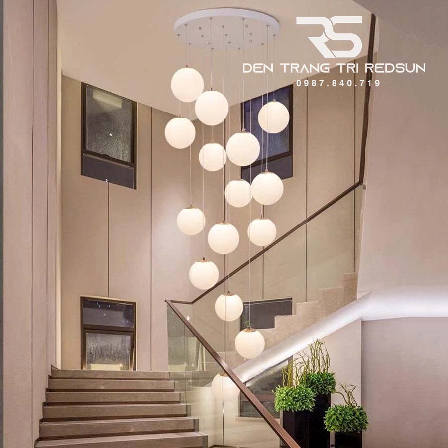 Đèn Thả Trần Hiện Đại Lắp Thông Tầng Cầu Thang, Phòng Khách, Bàn Ăn Chất Liệu Thuỷ Tinh HTK020