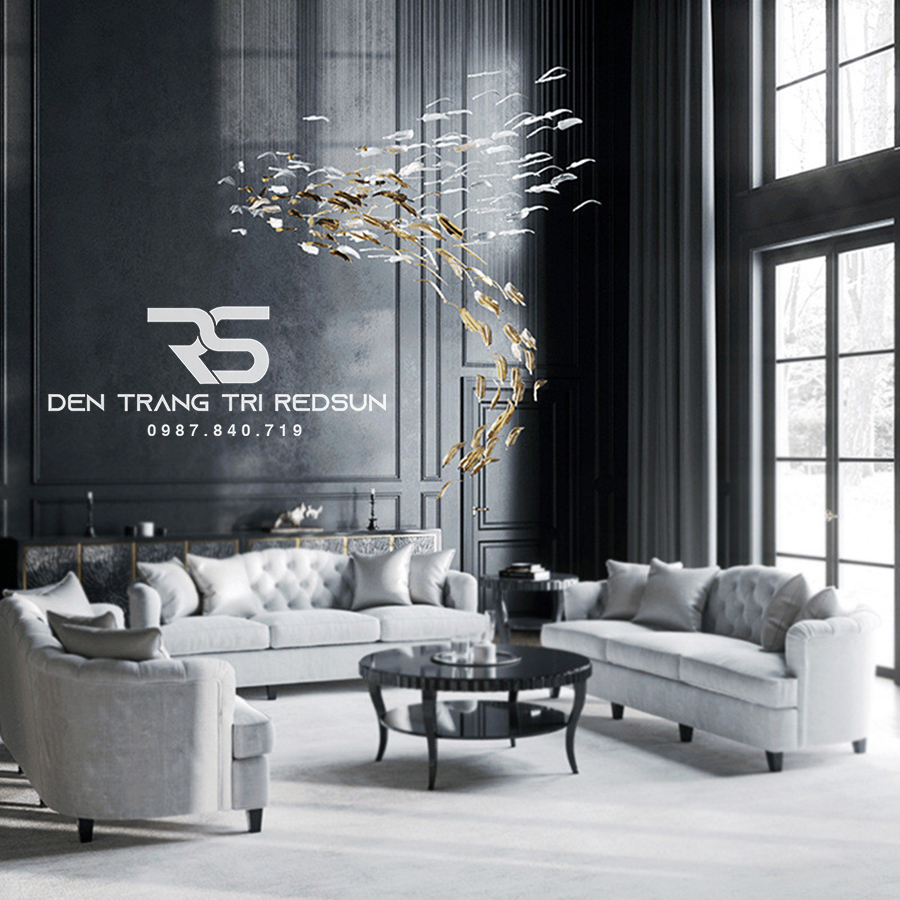 Đèn Thả Hiện Đại Lông Vũ Thuỷ Tinh Lắp Phòng Khách, Sảnh Chờ, Cầu Thang Thông Tầng HTK055