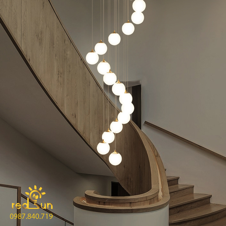 Đèn Thả Trần Hiện Đại Lắp Thông Tầng Cầu Thang, Phòng Khách, Bàn Ăn Chất Liệu Thuỷ Tinh HTK020