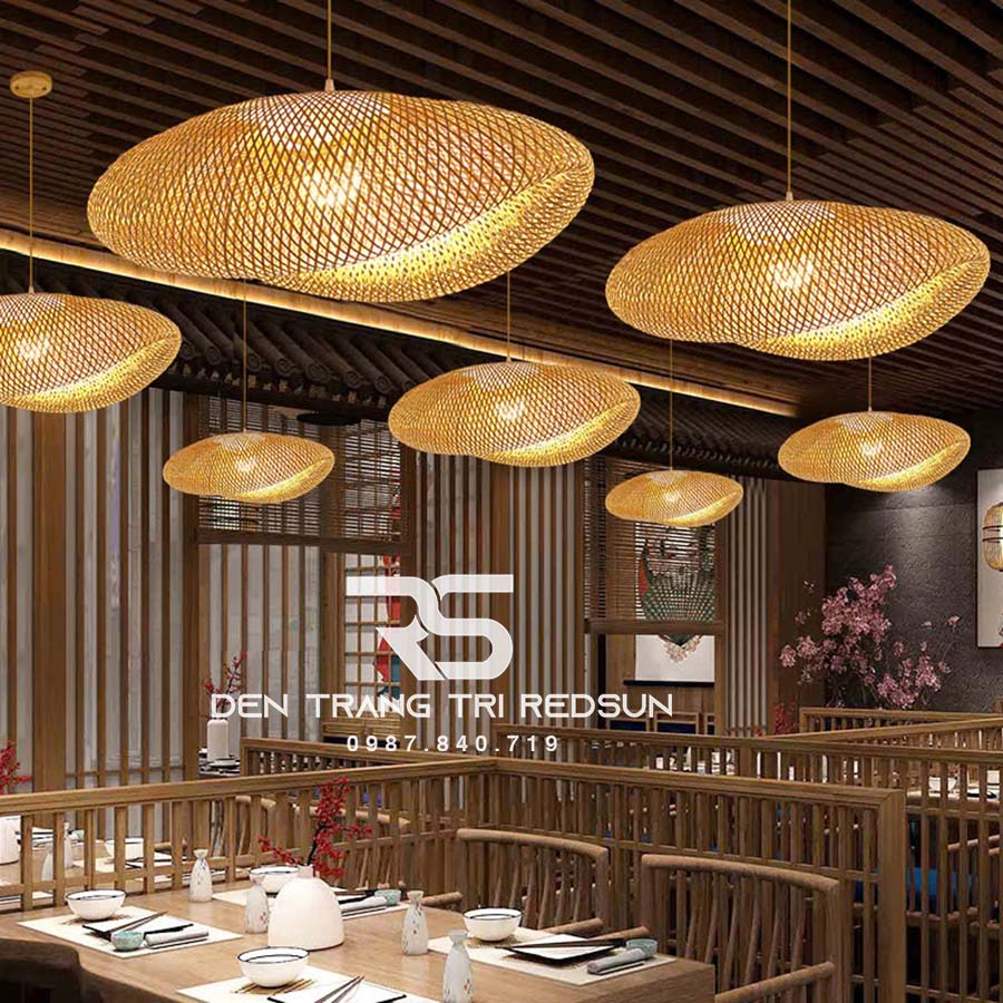 Đèn Thả Trần Hiện Đại Trang Trí Bàn Ăn, Bàn Đảo, Quán Cà Phê Chất Liệu Mây Tre Hình Lá Sen CDT-T067