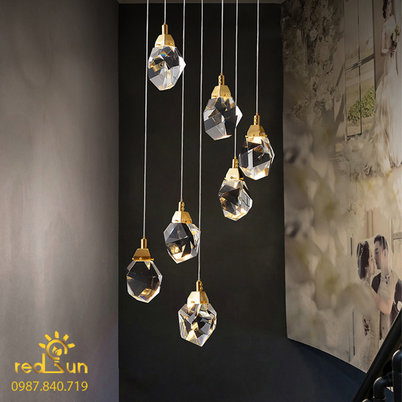 Đèn Thả Trần Hiện Đại Lắp Thông Tầng Cầu Thang, Phòng Khách, Bàn Ăn Chất Liệu Pha Lê HTK027 