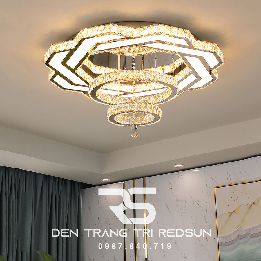 Đèn Mâm Mica Pha Lê Ốp Trần Phòng Khách Hiện Đại MKPL-01