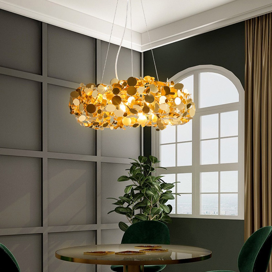 Đèn Chùm Phòng Khách Hiện Đại Bắc Âu Khung Inox Mạ Vàng Đường Kính 60cm DC-L056