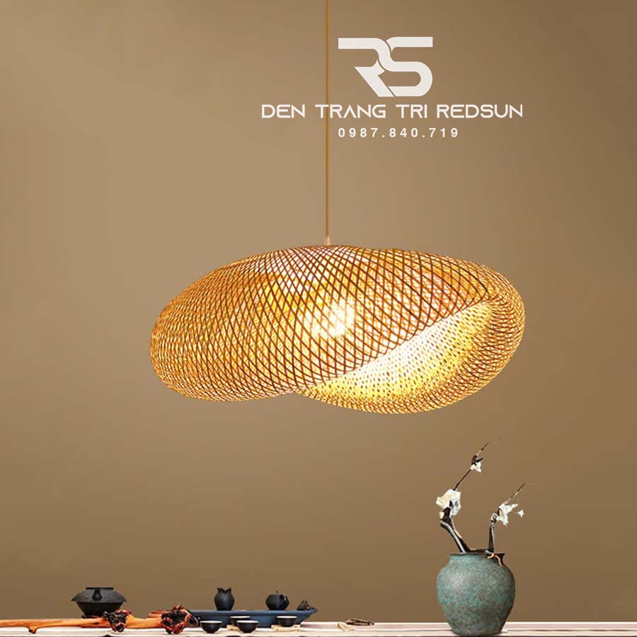 Đèn Thả Trần Hiện Đại Trang Trí Bàn Ăn, Bàn Đảo, Quán Cà Phê Chất Liệu Mây Tre Hình Lá Sen CDT-T067