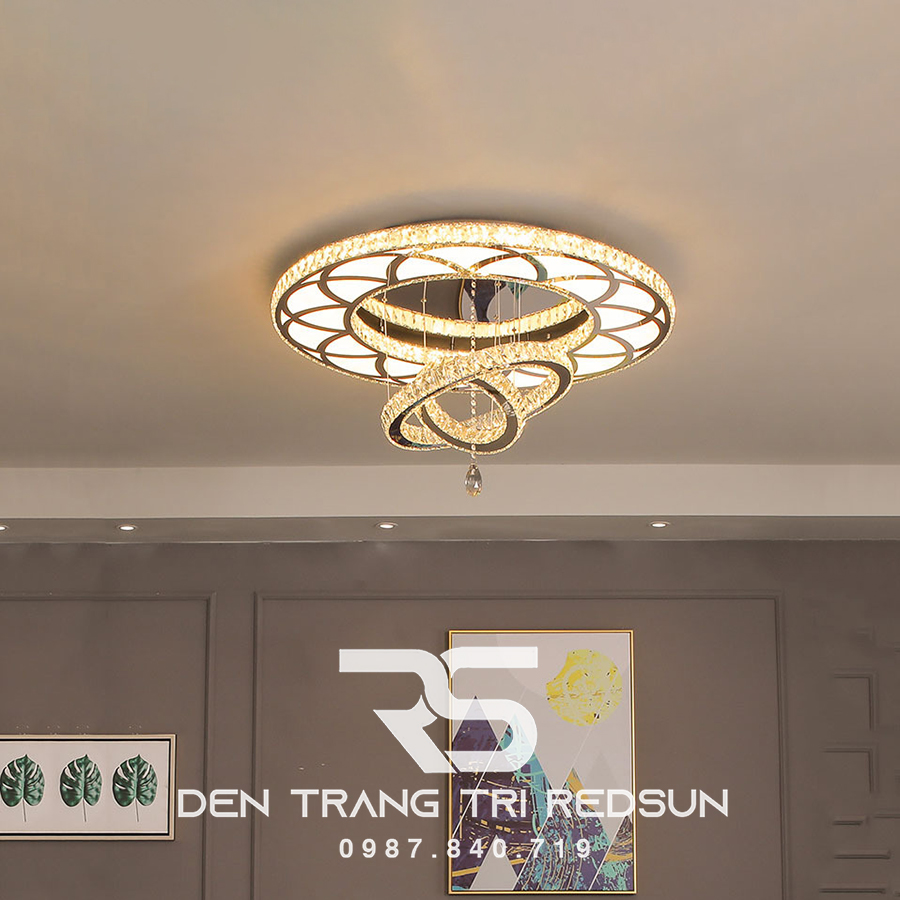Đèn Mâm Mica Pha Lê Ốp Trần Phòng Khách Hiện Đại MKPL-06