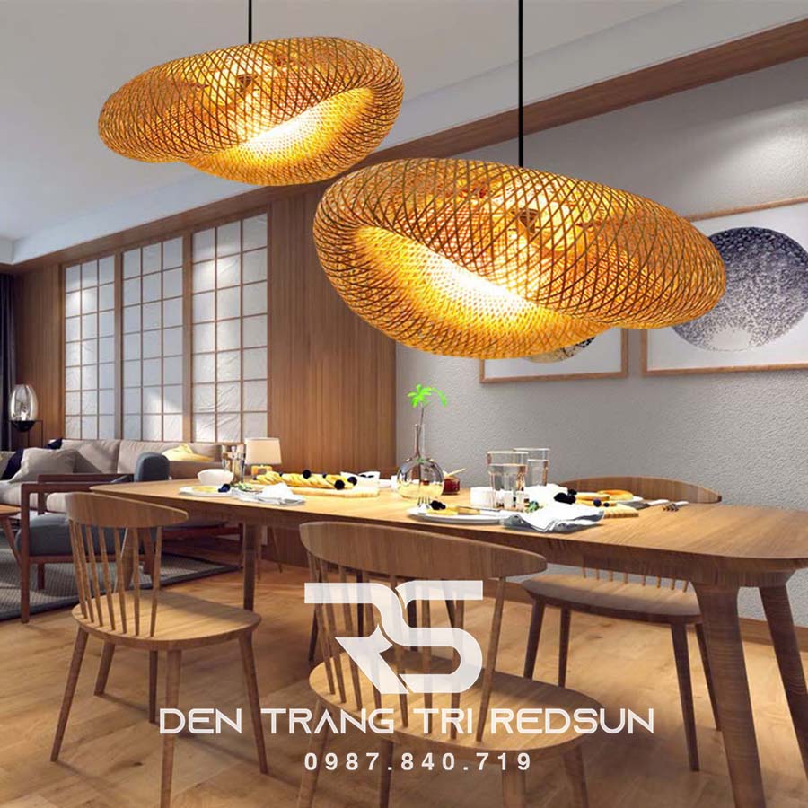 Đèn Thả Trần Hiện Đại Trang Trí Bàn Ăn, Bàn Đảo, Quán Cà Phê Chất Liệu Mây Tre Hình Lá Sen CDT-T067