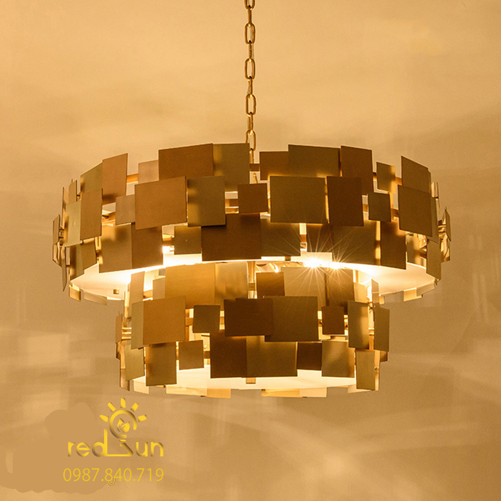 DC025 - Đèn chùm Nordic Vòng ghép miếng đồng