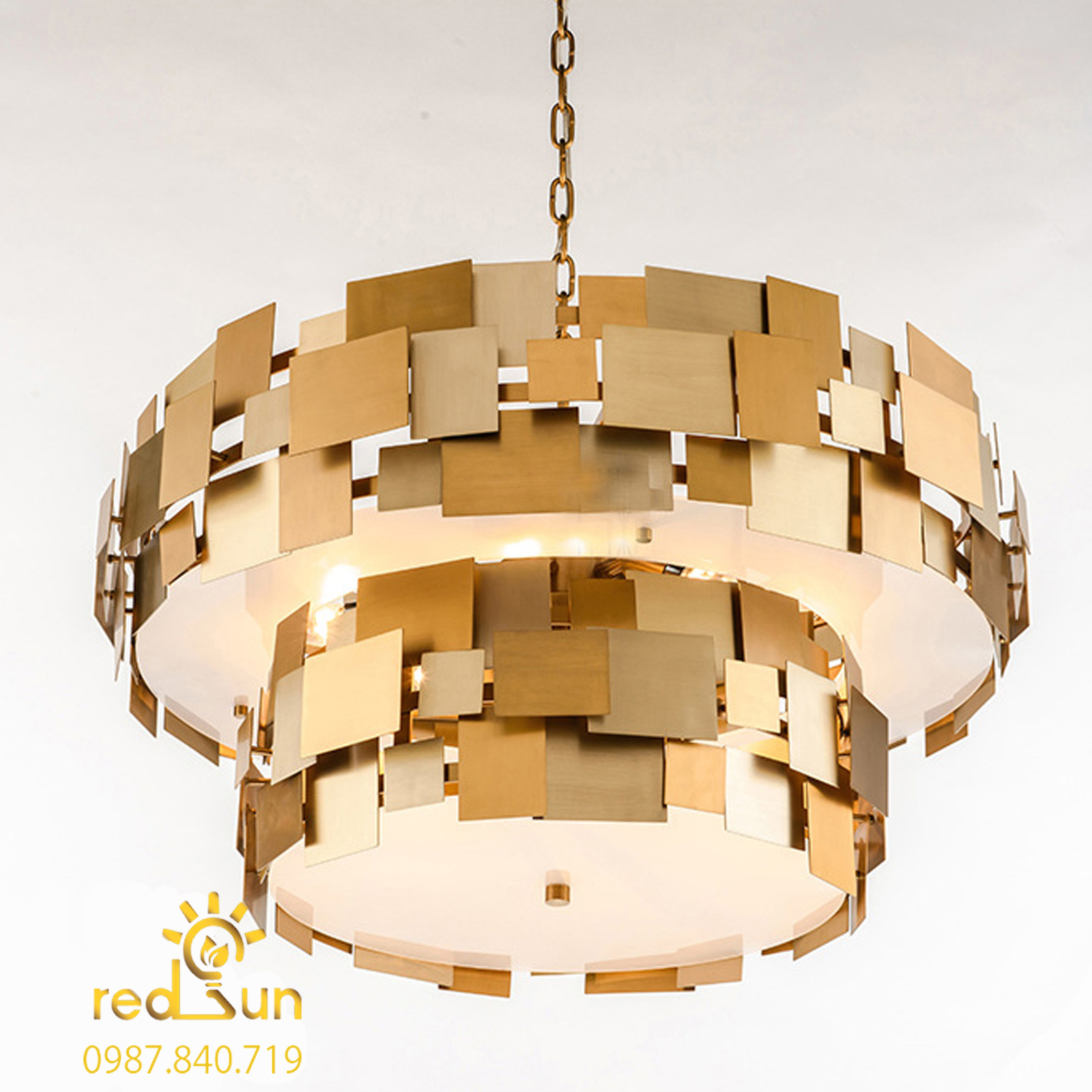 DC025 - Đèn chùm Nordic Vòng ghép miếng đồng