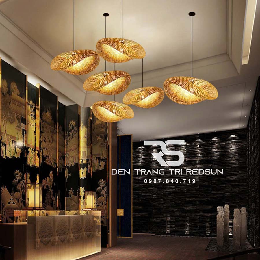 Đèn Thả Trần Hiện Đại Trang Trí Bàn Ăn, Bàn Đảo, Quán Cà Phê Chất Liệu Mây Tre Hình Lá Sen CDT-T067