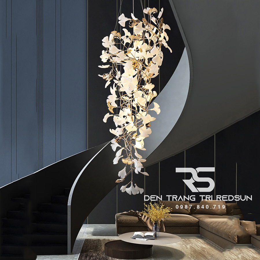 Đèn Chùm Lắp Thông Tầng, Sảnh Khách Sạn Phong Cách Bắc Âu Hiện Đại Ginkgo Leaf (Lá Bạch Quả) DC-T087