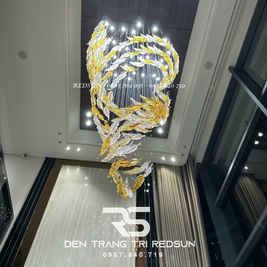 Đèn Thả Hiện Đại Lông Vũ Thuỷ Tinh Lắp Phòng Khách, Sảnh Chờ, Cầu Thang Thông Tầng HTK055