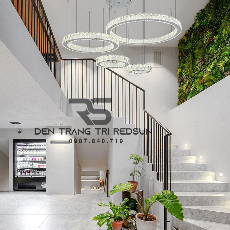 Đèn Chùm Pha Lê Hiện Đại Cao Cấp Lắp Thông Tầng Phòng Khách, Cầu Thang, Sảnh Khách Sạn TPLTD Bản 5cm