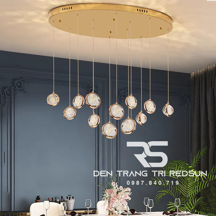 Đèn Thả Trần Hiện Đại Lắp Thông Tầng Cầu Thang, Phòng Khách, Bàn Ăn Chất Liệu Pha Lê HTK029