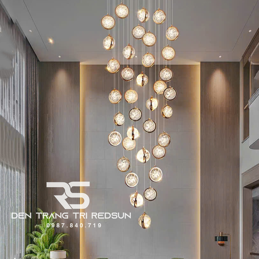 Đèn Thả Trần Hiện Đại Lắp Thông Tầng Cầu Thang, Phòng Khách, Bàn Ăn Chất Liệu Pha Lê HTK029