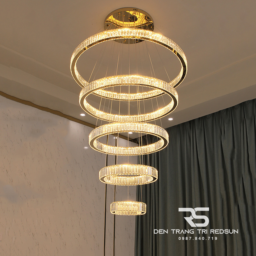 Đèn Chùm Pha Lê Hiện Đại Lắp Thông Tầng Sảnh Khách Sạn, Phòng Khách, Cầu Thang TPLTM