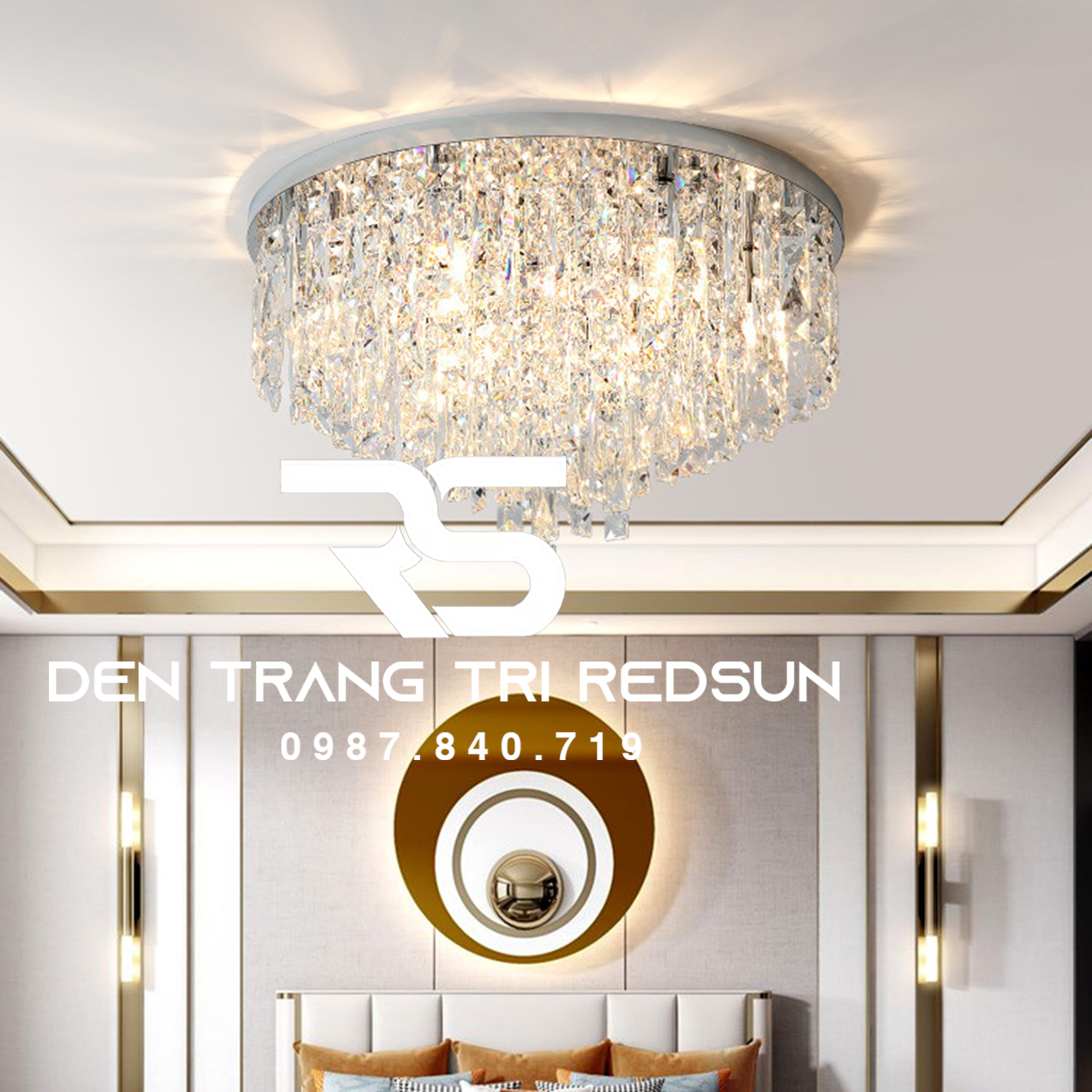 Đèn Mâm Pha Lê Ốp Trần Phòng Khách Hiện Đại M9192