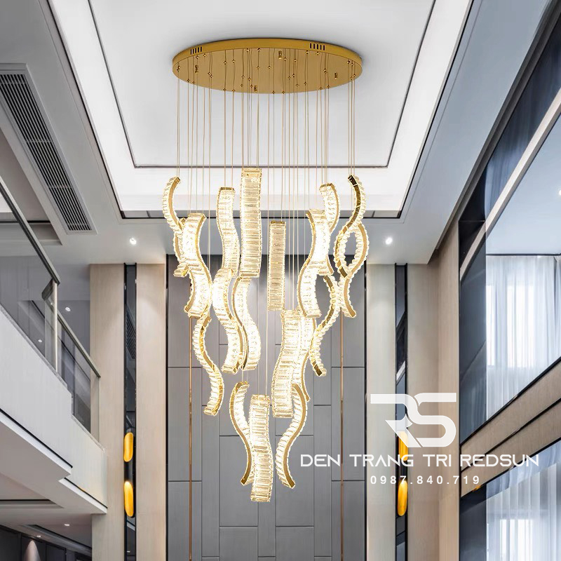 Đèn Thả Trần Hiện Đại Lắp Thông Tầng Cầu Thang, Phòng Khách, Bàn Ăn Chất Liệu Pha Lê HTK044