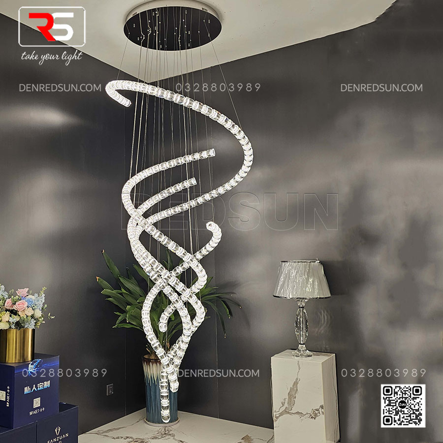 Đèn Thông Tầng Pha Lê Cao Cấp Cho Phòng Khách, Sảnh Khách Sạn Phong Cách Hiện Đại Xoắn Ốc HTK-NKFZ003