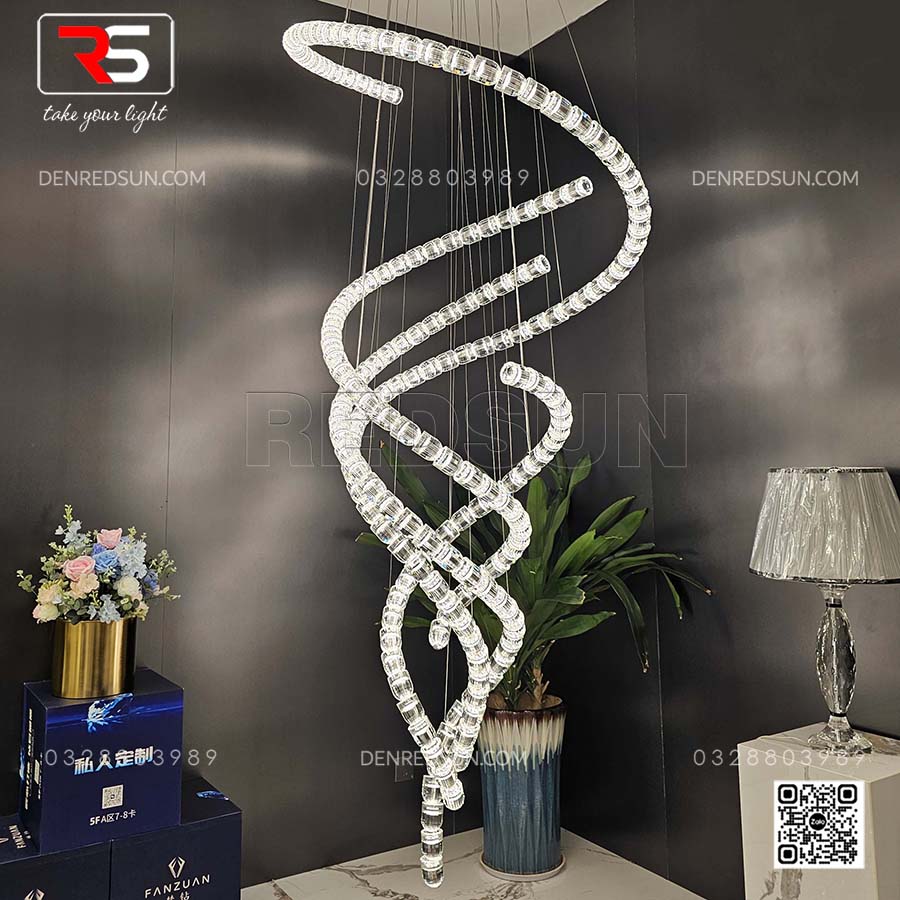 Đèn Thông Tầng Pha Lê Cao Cấp Cho Phòng Khách, Sảnh Khách Sạn Phong Cách Hiện Đại Xoắn Ốc HTK-NKFZ003