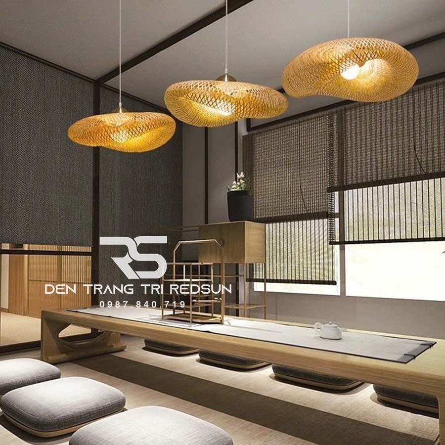 Đèn Thả Trần Hiện Đại Trang Trí Bàn Ăn, Bàn Đảo, Quán Cà Phê Chất Liệu Mây Tre Hình Lá Sen CDT-T067