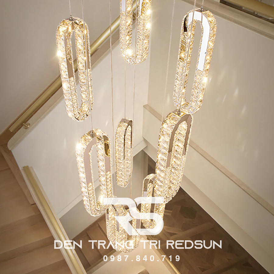 Đèn Thả Trần Hiện Đại Lắp Thông Tầng Cầu Thang, Phòng Khách, Bàn Ăn Chất Liệu Pha Lê HTK040
