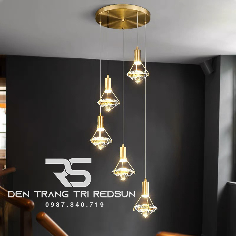 Đèn Thả Trần Hiện Đại Lắp Thông Tầng Cầu Thang, Phòng Khách, Bàn Ăn Chất Liệu Pha Lê HTK048
