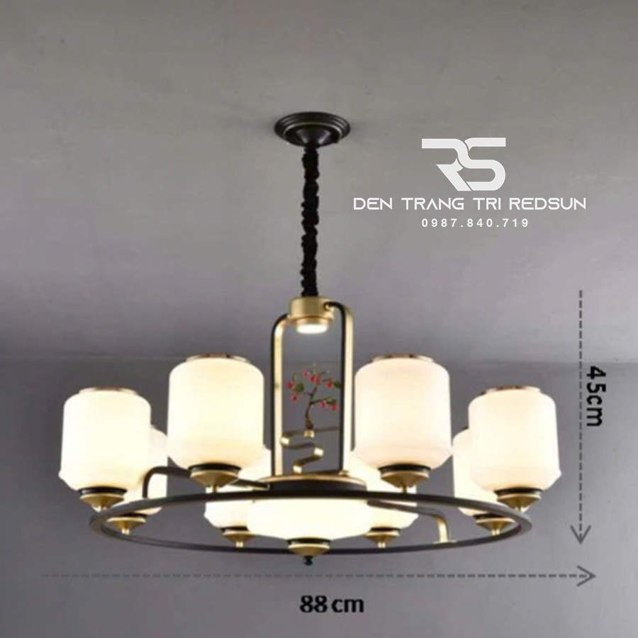 Đèn Chùm Phòng Khách Hiện Đại Phong Cách Indochine Chao Thuỷ Tinh N6155/8