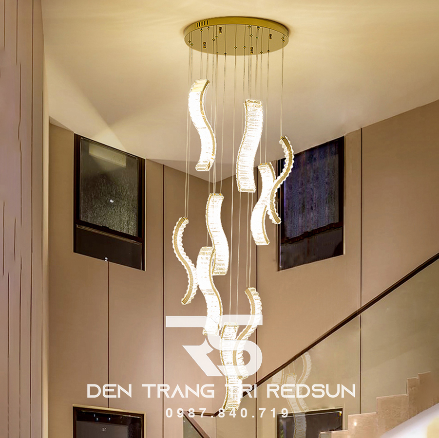 Đèn Thả Trần Hiện Đại Lắp Thông Tầng Cầu Thang, Phòng Khách, Bàn Ăn Chất Liệu Pha Lê HTK044