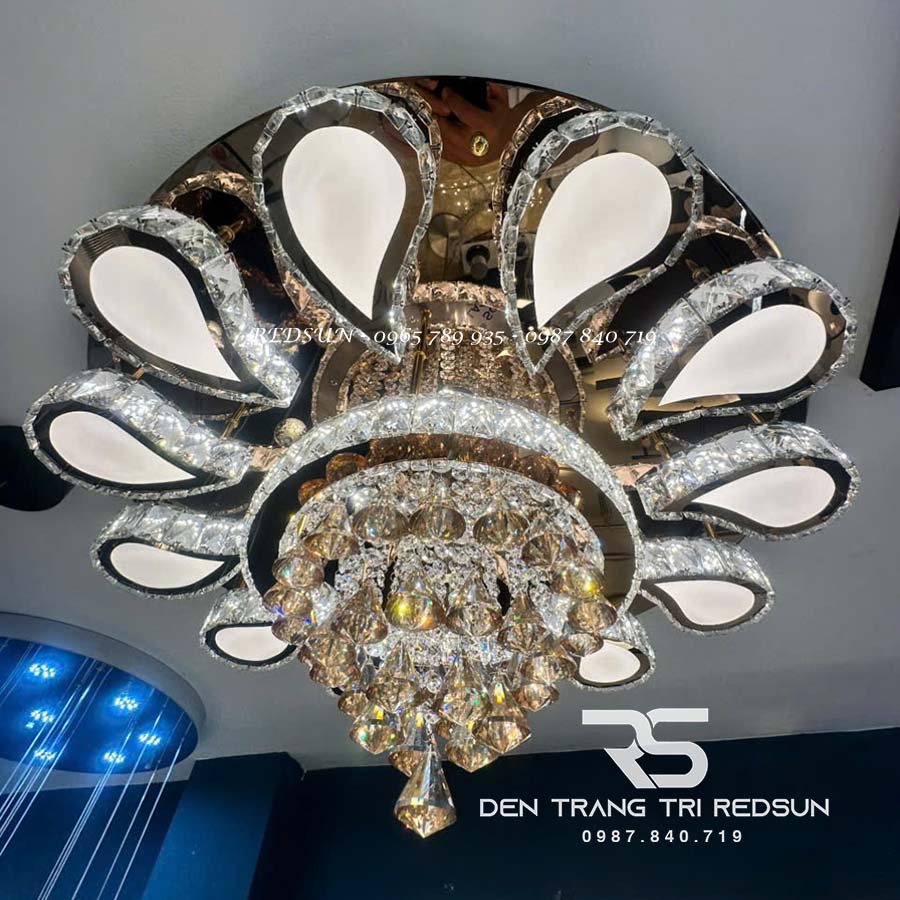 Đèn Mâm Mica Pha Lê Ốp Trần Phòng Khách Hiện Đại MKPL-123