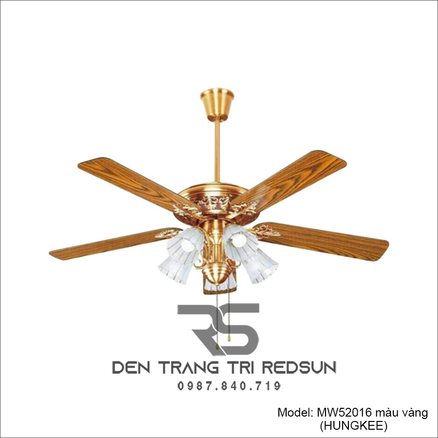 Quạt Trần Đèn Trang Trí Phòng Khách, Phòng Ngủ - MW52016 màu vàng (HUNGKEE)
