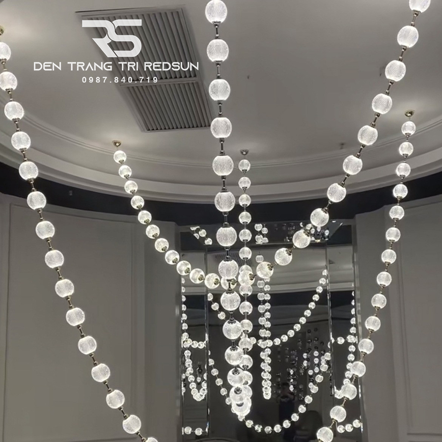 Đèn Chùm Lắp Thông Tầng, Sảnh Khách Sạn, Phòng Khách, Bàn Ăn Phong Cách Bắc Âu Hình Vòng Cổ Ngọc Trai DC-T089