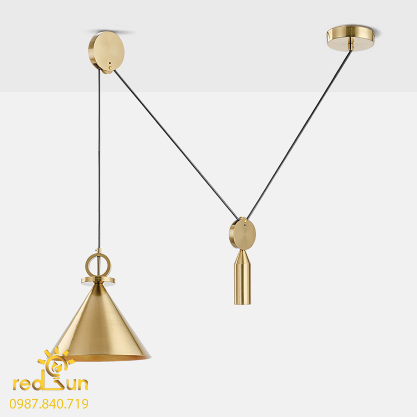 Chao đèn thả ròng rọc phễu đồng CDT-T031