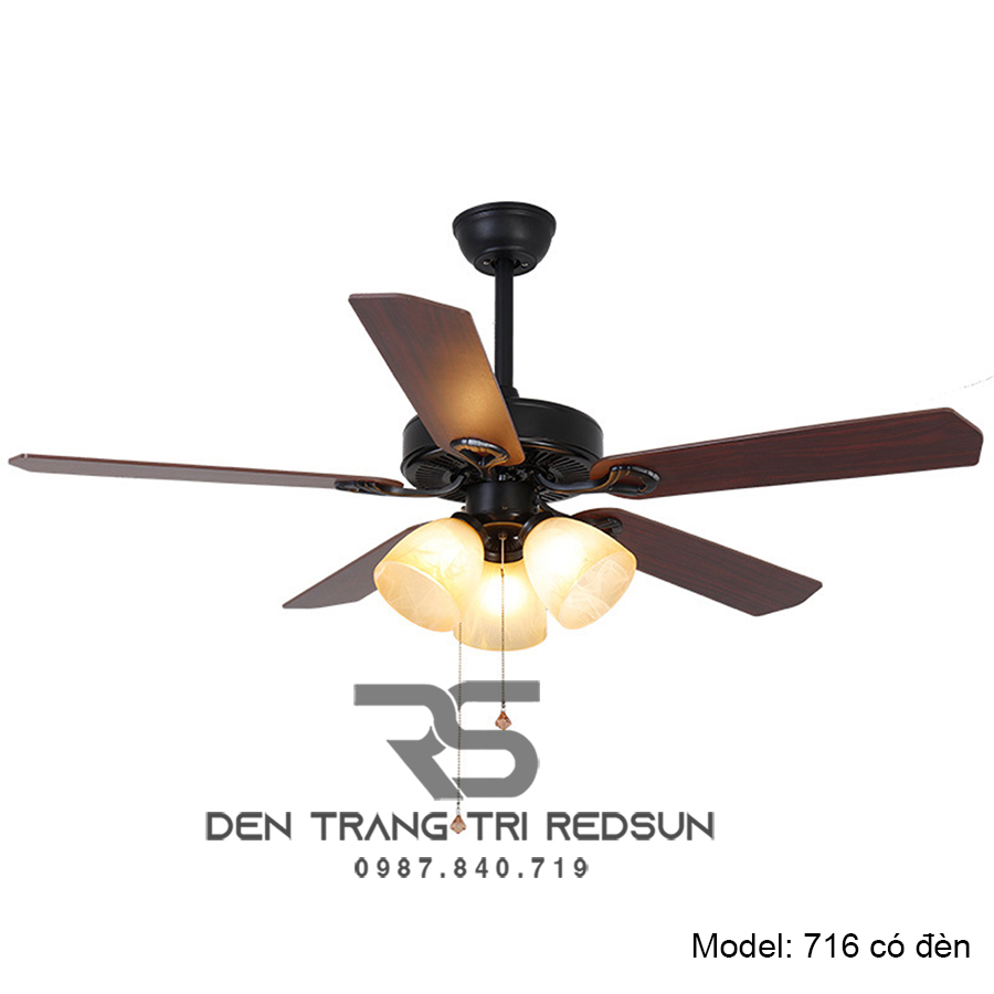 Quạt Trần Đèn Trang Trí Phòng Khách, Phòng Ngủ - 716 có đèn