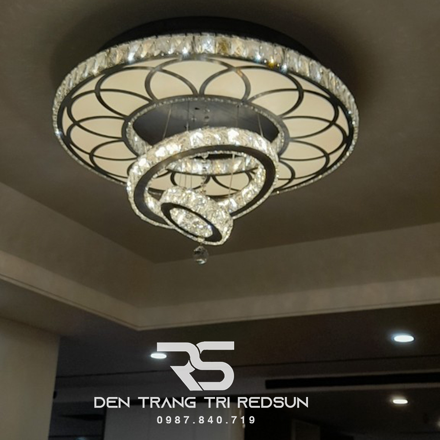 Đèn Mâm Mica Pha Lê Ốp Trần Phòng Khách Hiện Đại MKPL-06