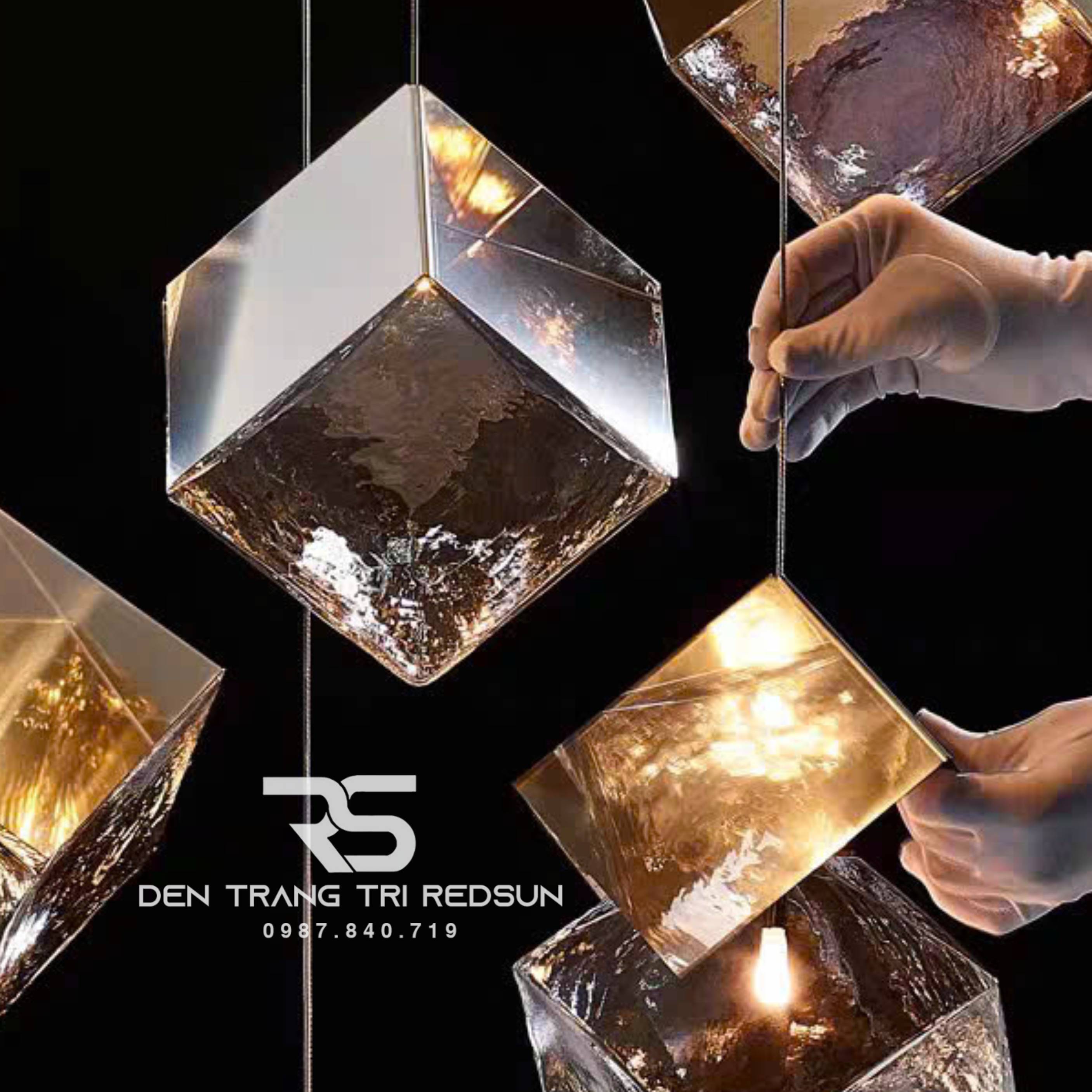 Đèn Thả Thông Tầng Cầu Thang, Phòng Khách, Bàn Ăn Hiện Đại Khối Vuông HTK-NK002