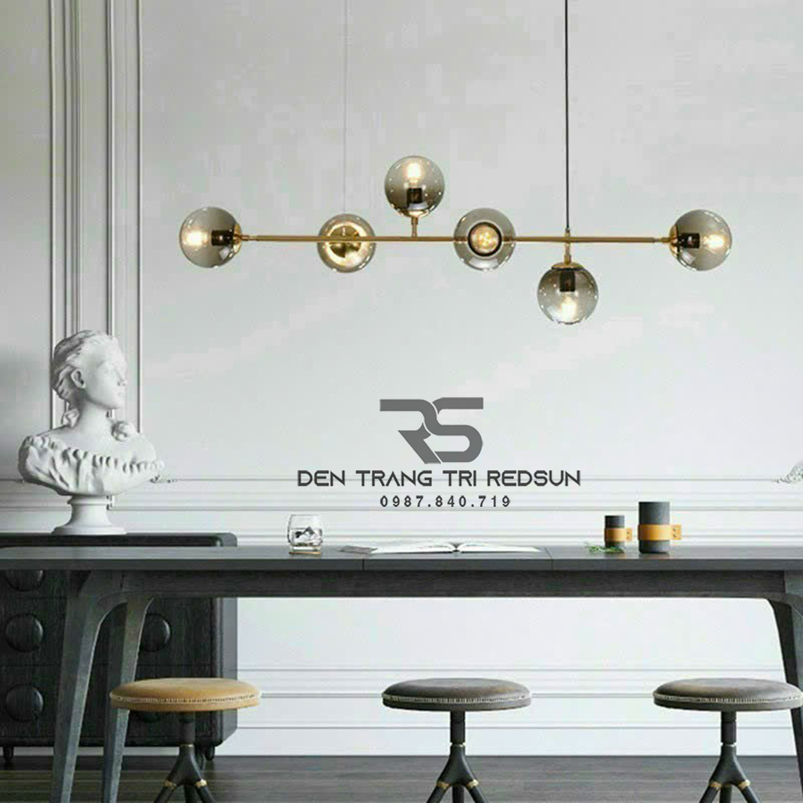 Đèn thả ngang hiện đại 6 choá thuỷ tinh TH751