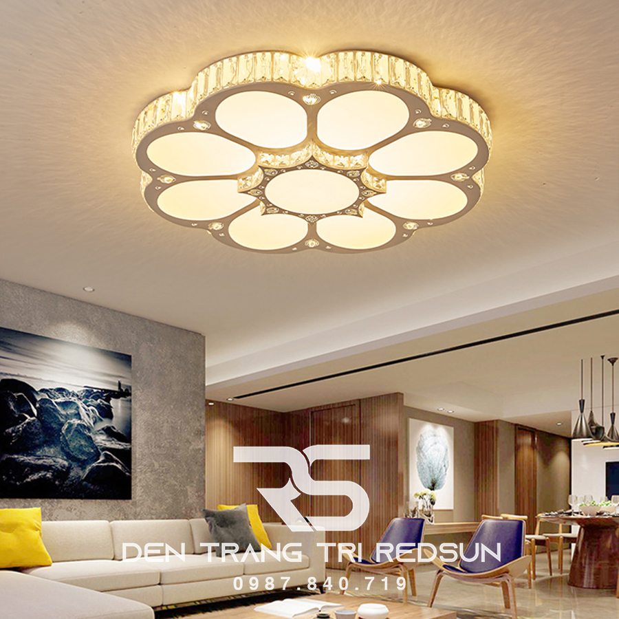 Đèn Mâm Mica Pha Lê Ốp Trần Phòng Khách Hiện Đại MKPL-043