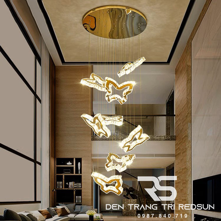 Đèn Thả Trần Hiện Đại Lắp Thông Tầng Cầu Thang, Phòng Khách, Bàn Ăn Chất Liệu Pha Lê HTK046