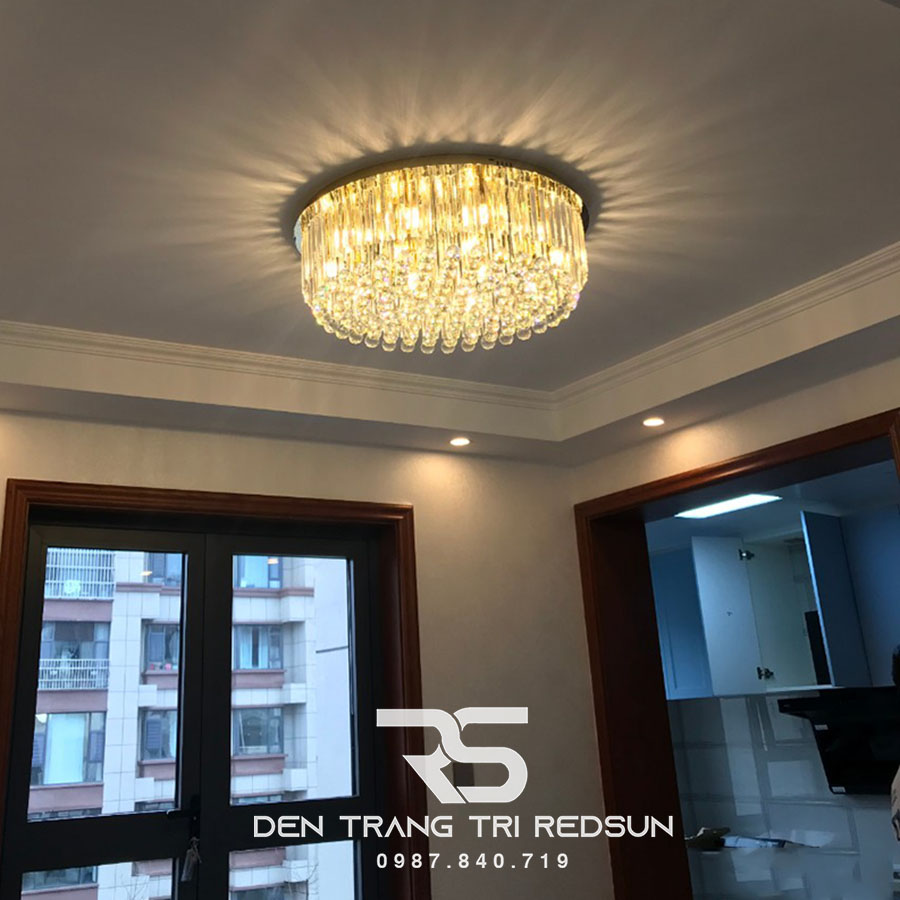 Đèn Mâm Pha Lê Ốp Trần Phòng Khách Hiện Đại MV9180